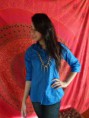 Camisa Com Detalhe em Crochê - Tam G Cor Azul